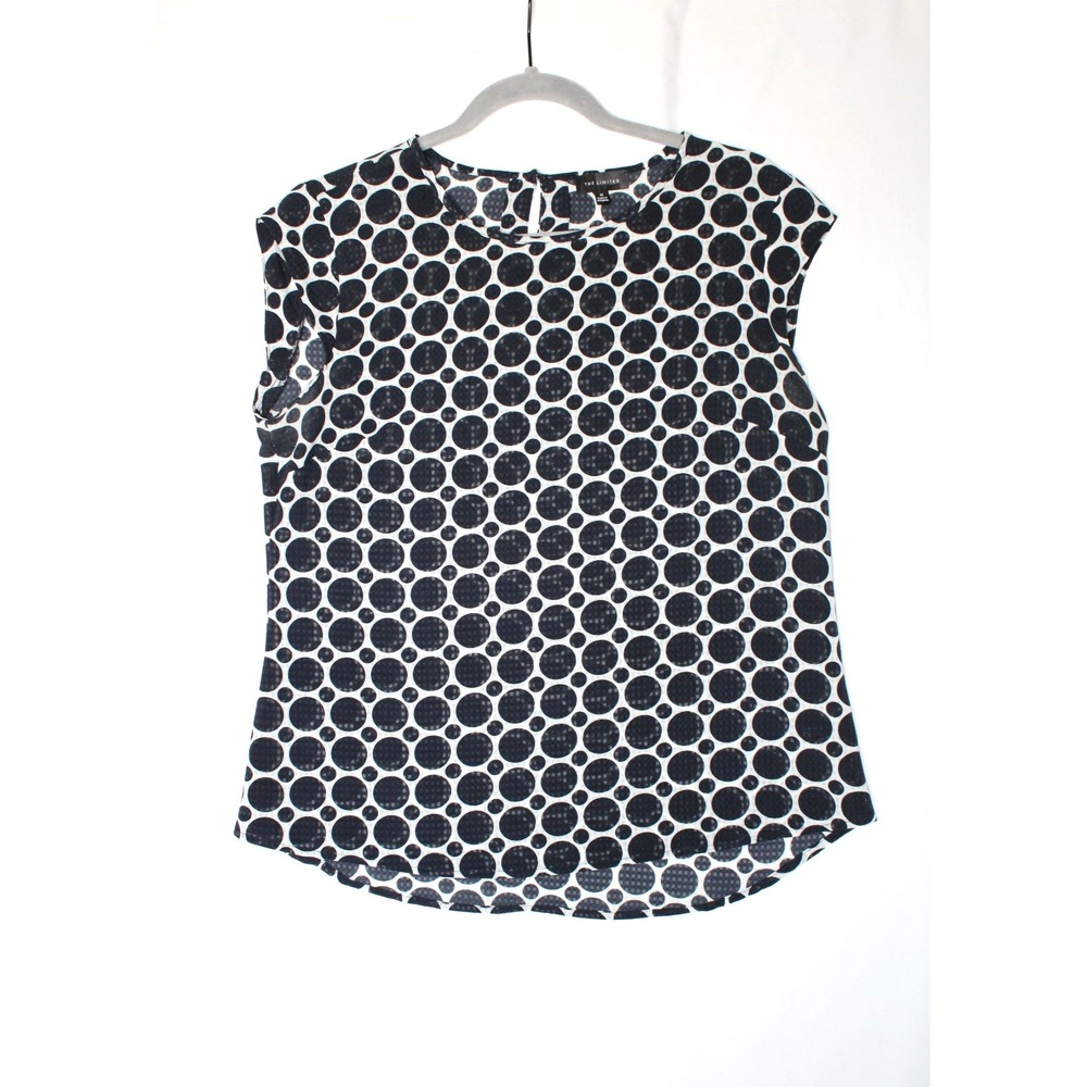 The Limited Womens Black White Polka Dot Geometric Sleeveless Blouse Top Sheer M